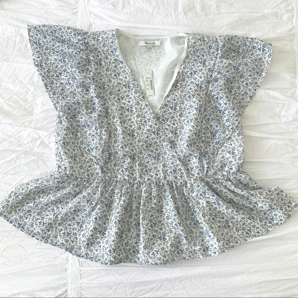 Madewell Georgette Ruffle-Sleeve Peplum Top